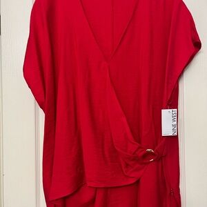 Nine West Vibrant Red Draped Blouse